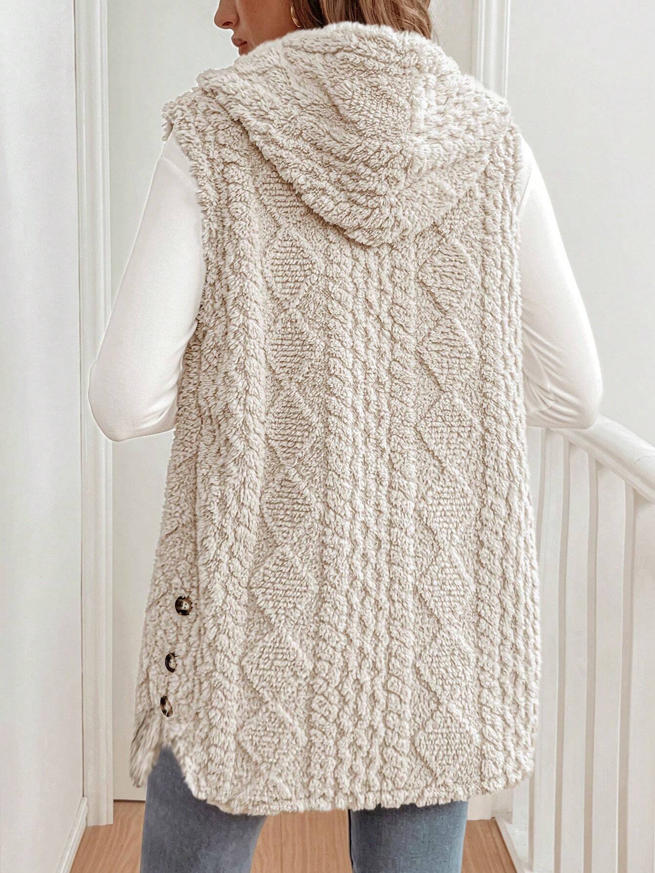 Autumn Winter Women Double Sided Plush Casual Hooded Cardigan Vest