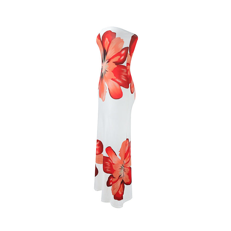 Summer Fashionable Elegant Sexy Bandeau Slim Fit Long Seaside Casual Holiday Dress
