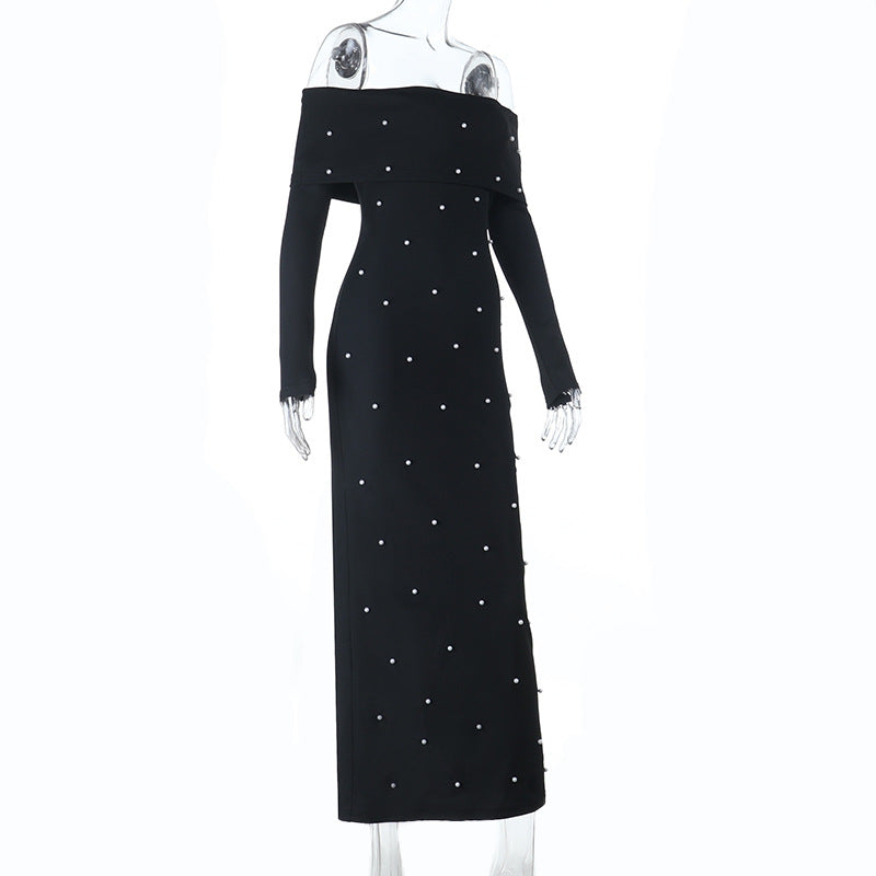 Beaded off Shoulder Dress Spring Slim Fit Evening Dress