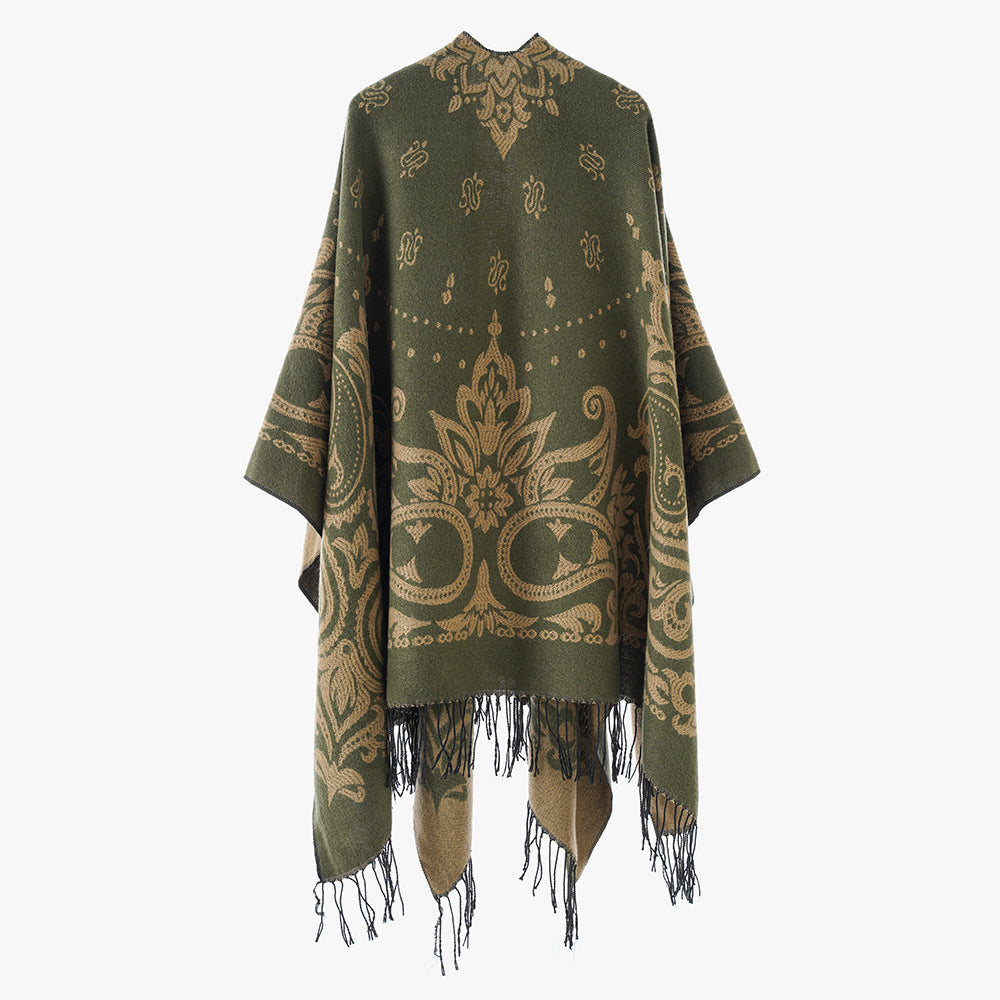 Retro Ethnic Print Shawl Thickening Large Kerchief Autumn Winter Warm Warm Shawl