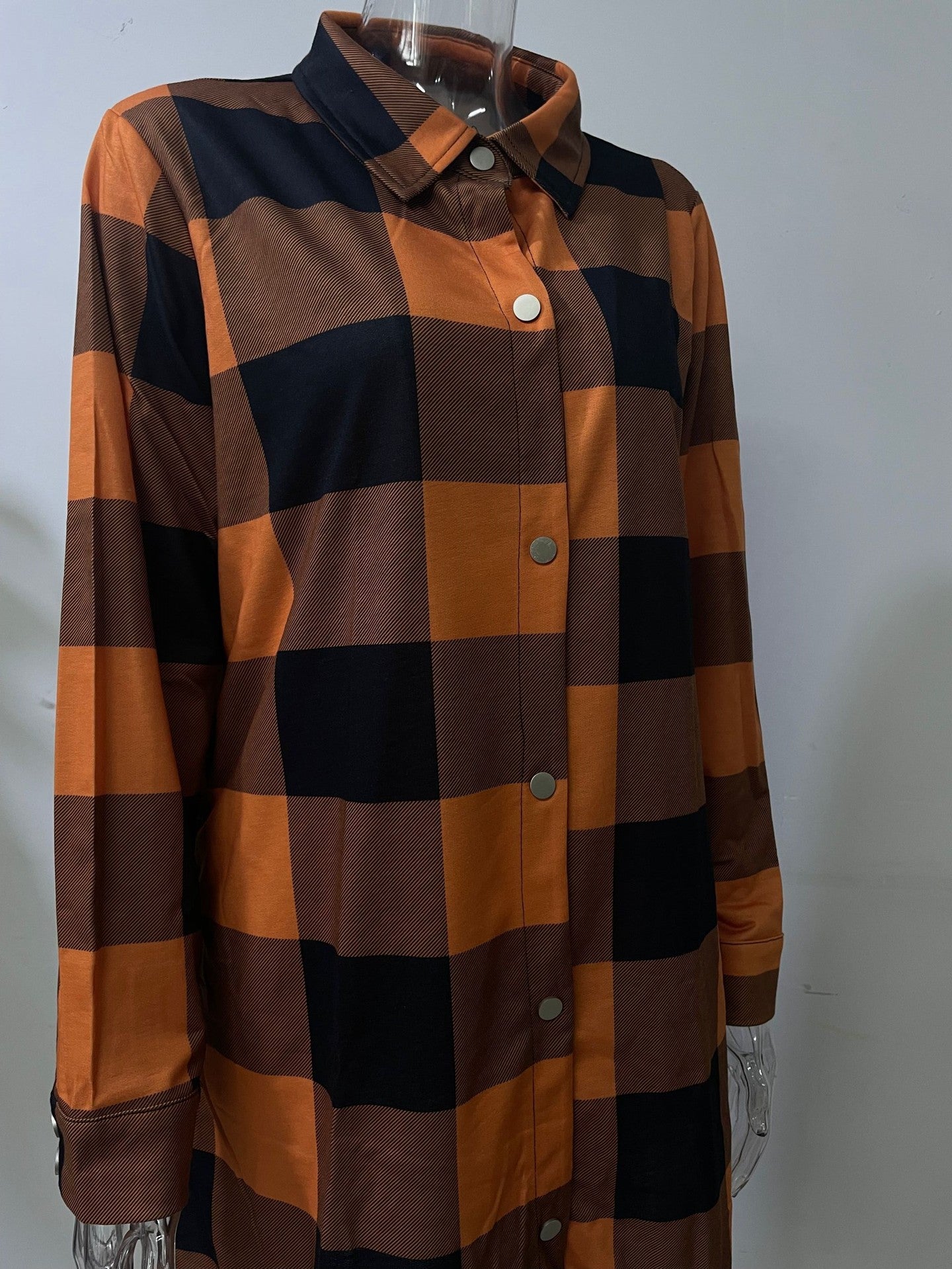 Plaid Shirt Women Mid Length Long Sleeve Women Coat Plaid Shirt Top Shacket