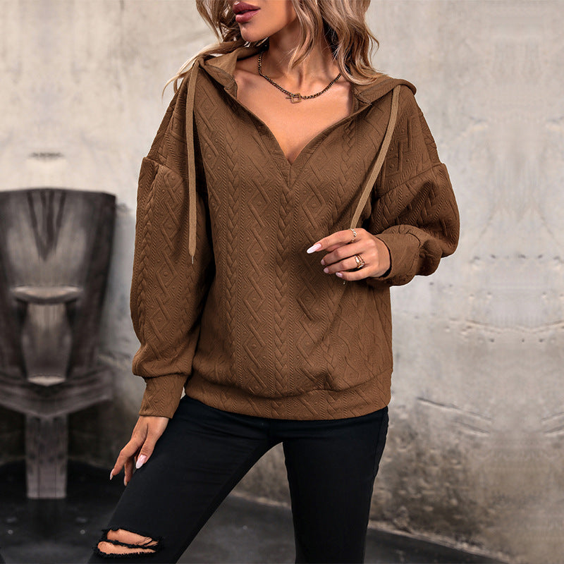 Autumn Winter Women Clothing Solid Color Knitted Long Sweatshirt Hooded Women