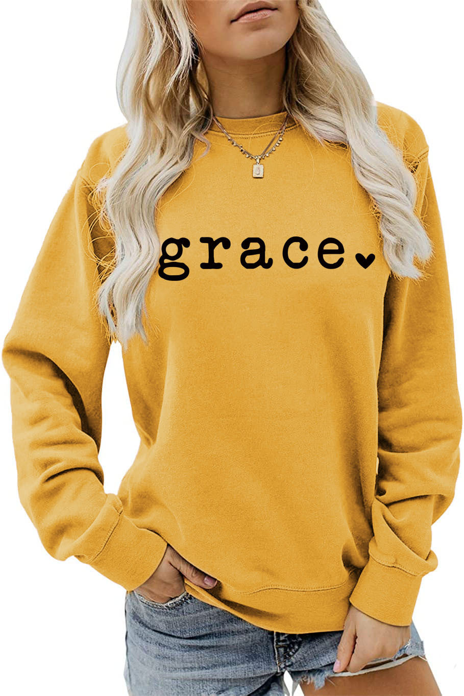 Grace Love Letter Graphic Loose Autumn Winter Bottoming Casual Top Long Sleeve Sweatshirt Women