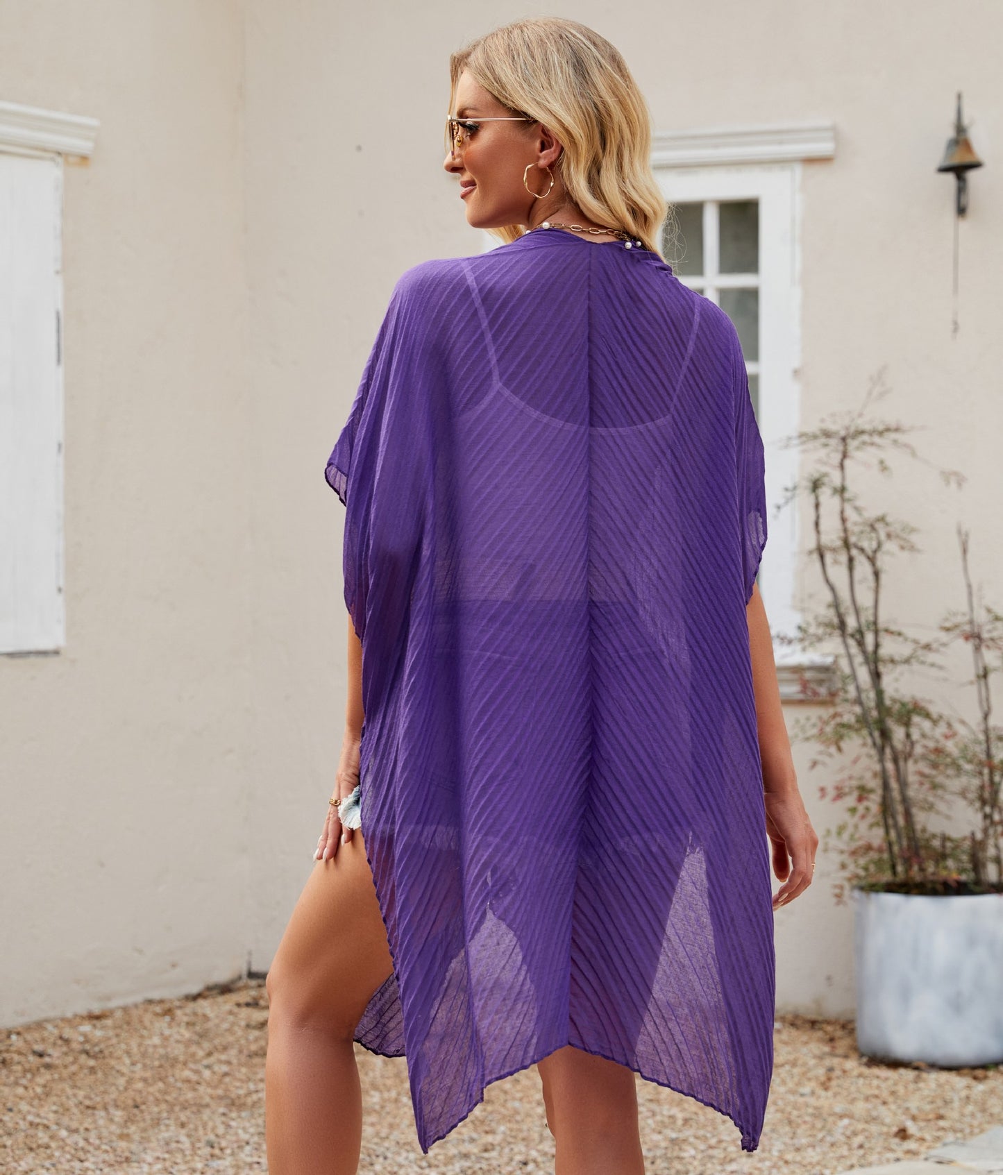 Pearl Breasted Solid Color Blouse Beach Dress Sunscreen Sexy Shawl Blouse Seaside Vacation Cardigan