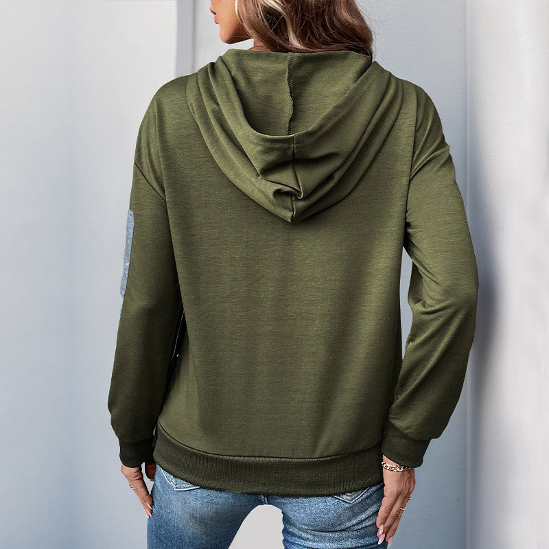 Autumn Casual Sweatshirt Pullover Color Stitching Hoodie Women