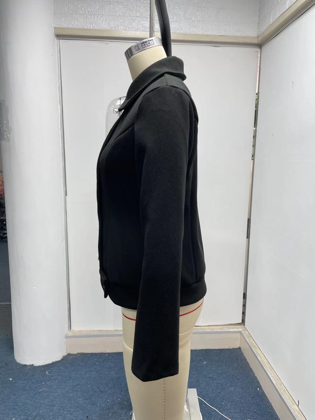 Fall Winter Slim Long Sleeve Double Breasted Collar Woolen Jacket