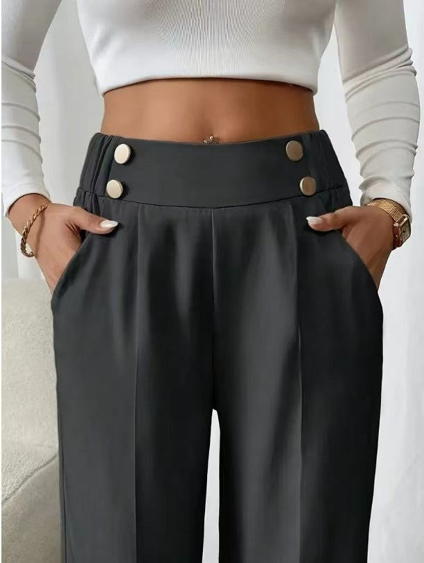 Draping Mop Casual Pants High Waist Trousers Loose Straight Women Special Interest Design Solid Color