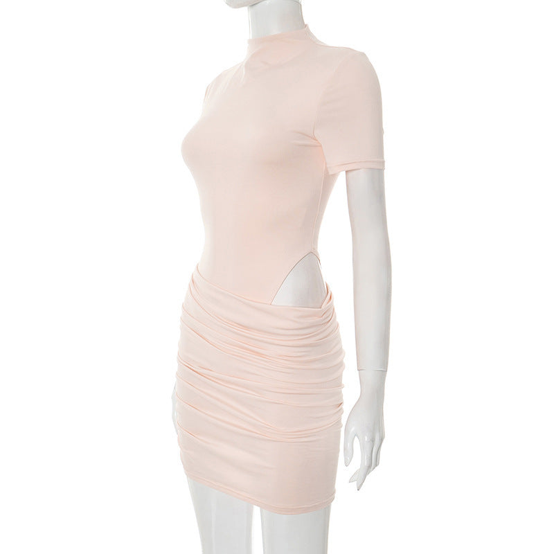 Women Clothing Summer Sexy Tight Cropped Outfit Sheath Half Turtleneck Skirt Sets