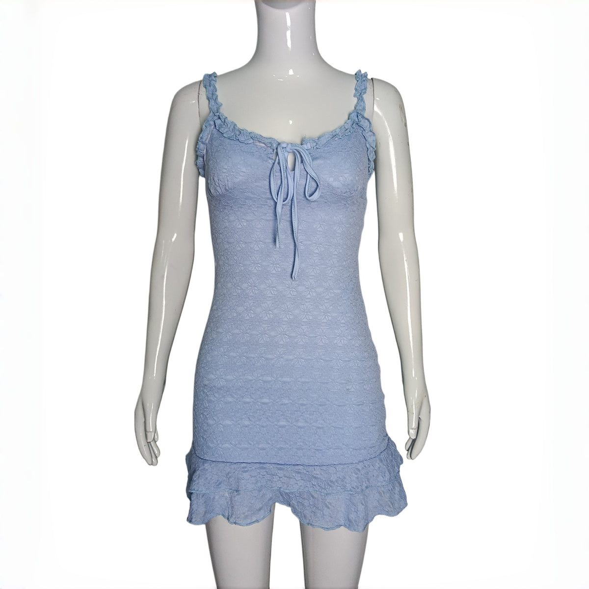 Sexy Blue Strap Dress Women Summer Slim Fit Waist Trimming Ruffles Dress Sexy Tight Sheath Short Dress
