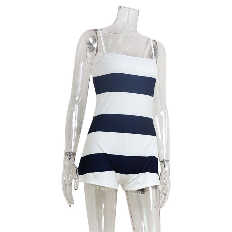 Mixed Color Stripe Romper Simple One Piece Sleeveless Sleeveless Jumpsuit Women
