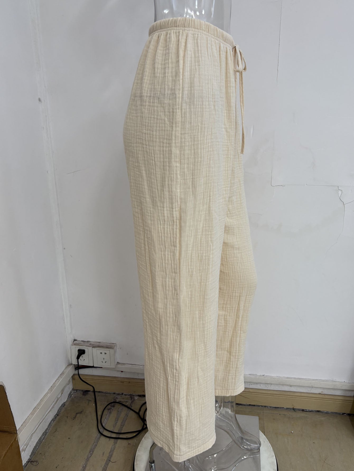 Autumn Solid Color Wide Leg Pants Fashionable Simple Elastic Waist Drawstring Casual Pants Women Clothing