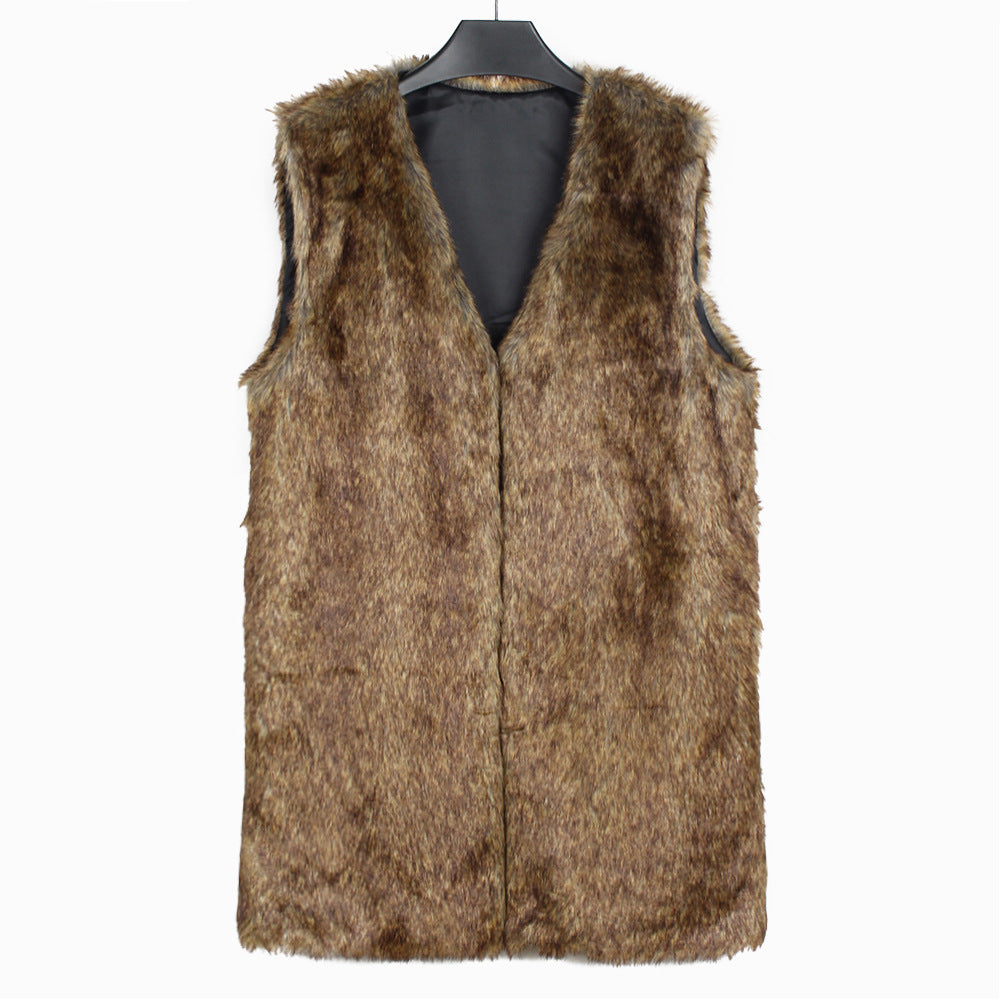 V neck Women Faux Fur Coat Vest Top Artificial Fur Vest