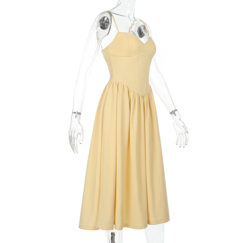 Fashionable Waist Strap Dress Spring Slim Fit Solid Color V neck Maxi Dress for Women