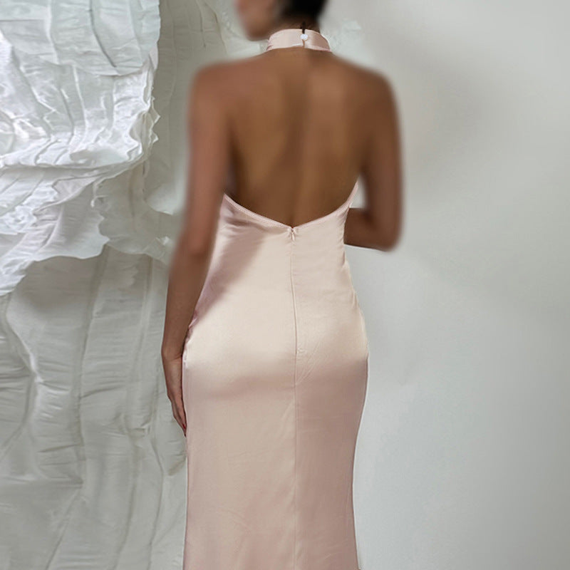 Sexy Backless Fishtail Evening Dress Autumn Elegant Halter Dress