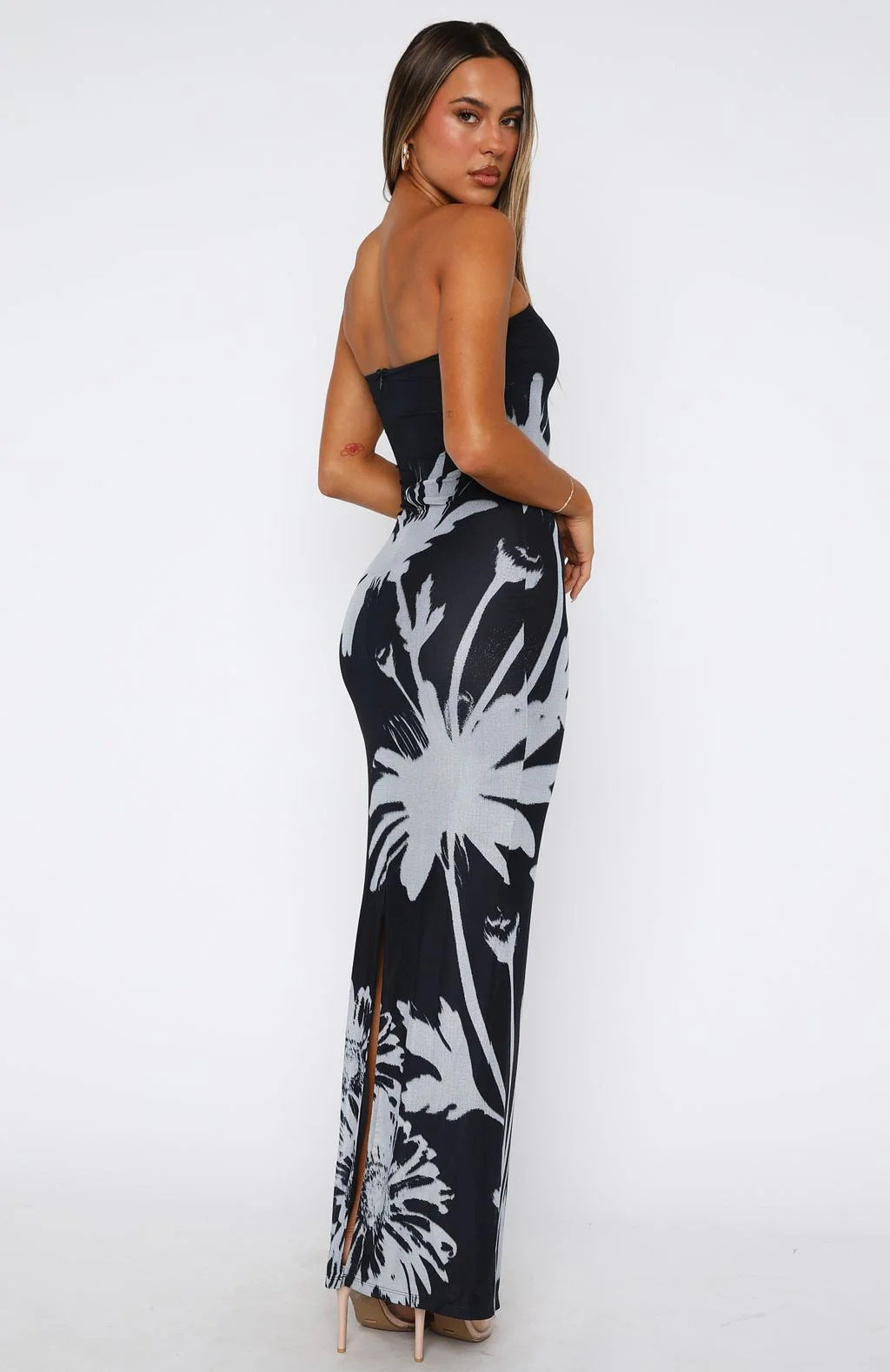 Women Clothing Summer Slim Fit Sexy Tube Top Printed Maxi Dress Straight Hair