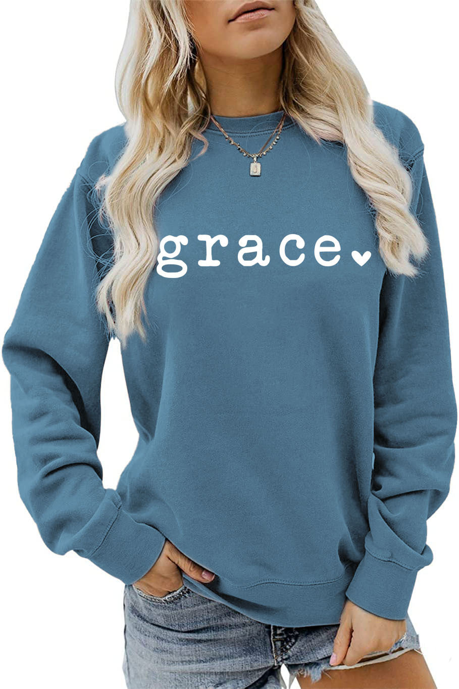 Grace Love Letter Graphic Loose Autumn Winter Bottoming Casual Top Long Sleeve Sweatshirt Women