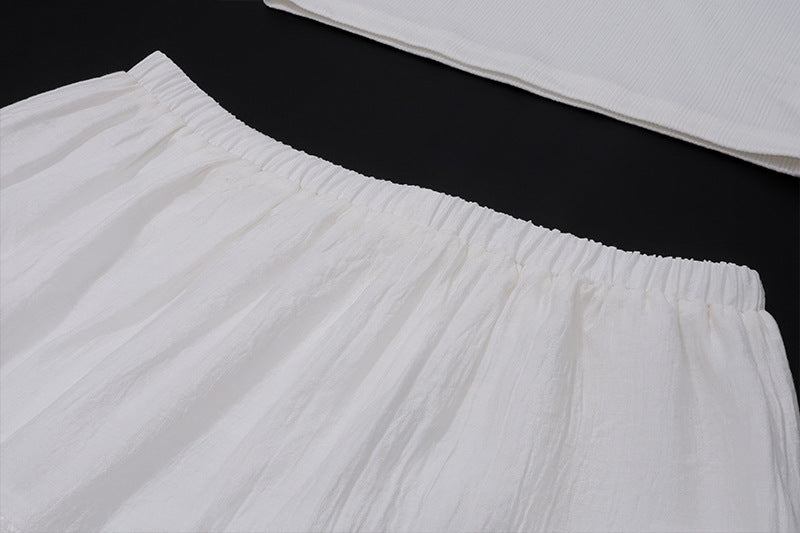 Fashionable French Sweet Sexy Two Piece Suit Summer Women Off Shoulder Tube Top Skirt No Belt