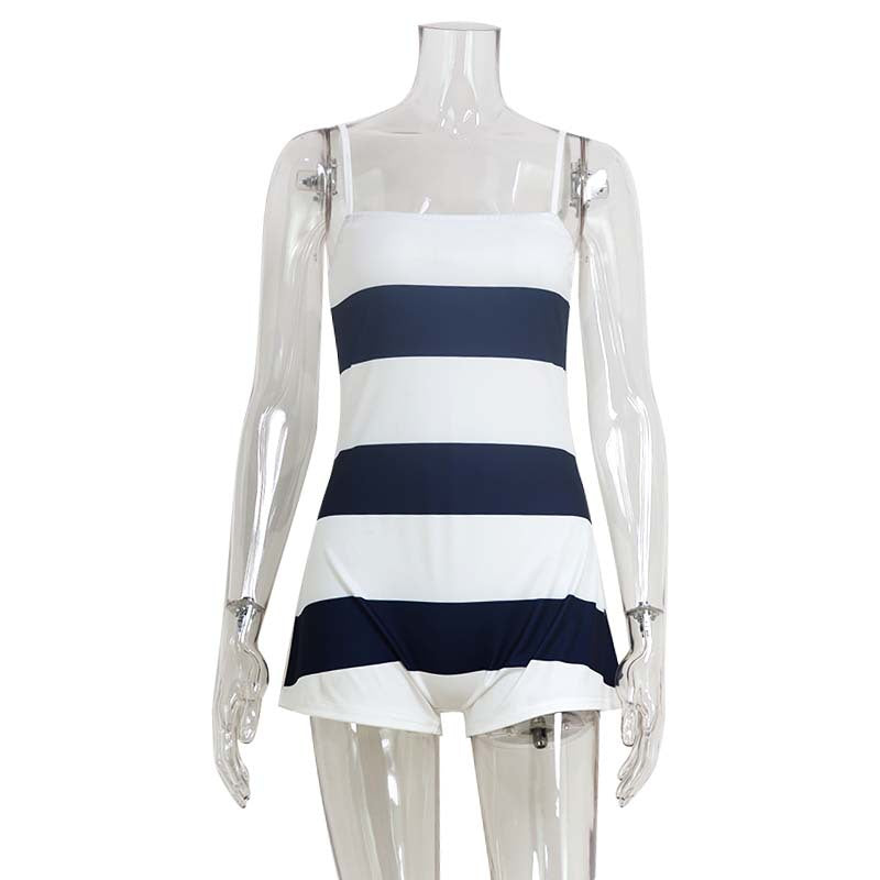 Mixed Color Stripe Romper Simple One Piece Sleeveless Sleeveless Jumpsuit Women
