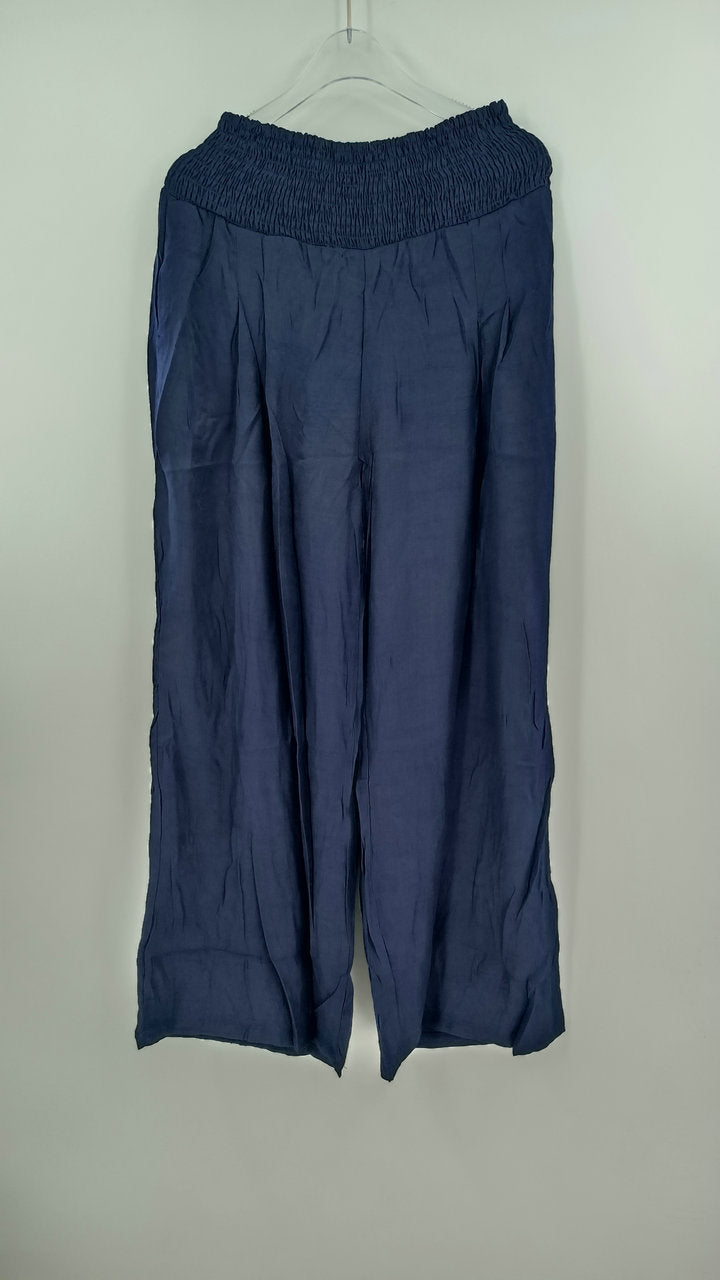 Spring Summer Women Clothing Cotton Linen Solid Color Elastic Waist Wide Leg Pants Casual Pants Trousers