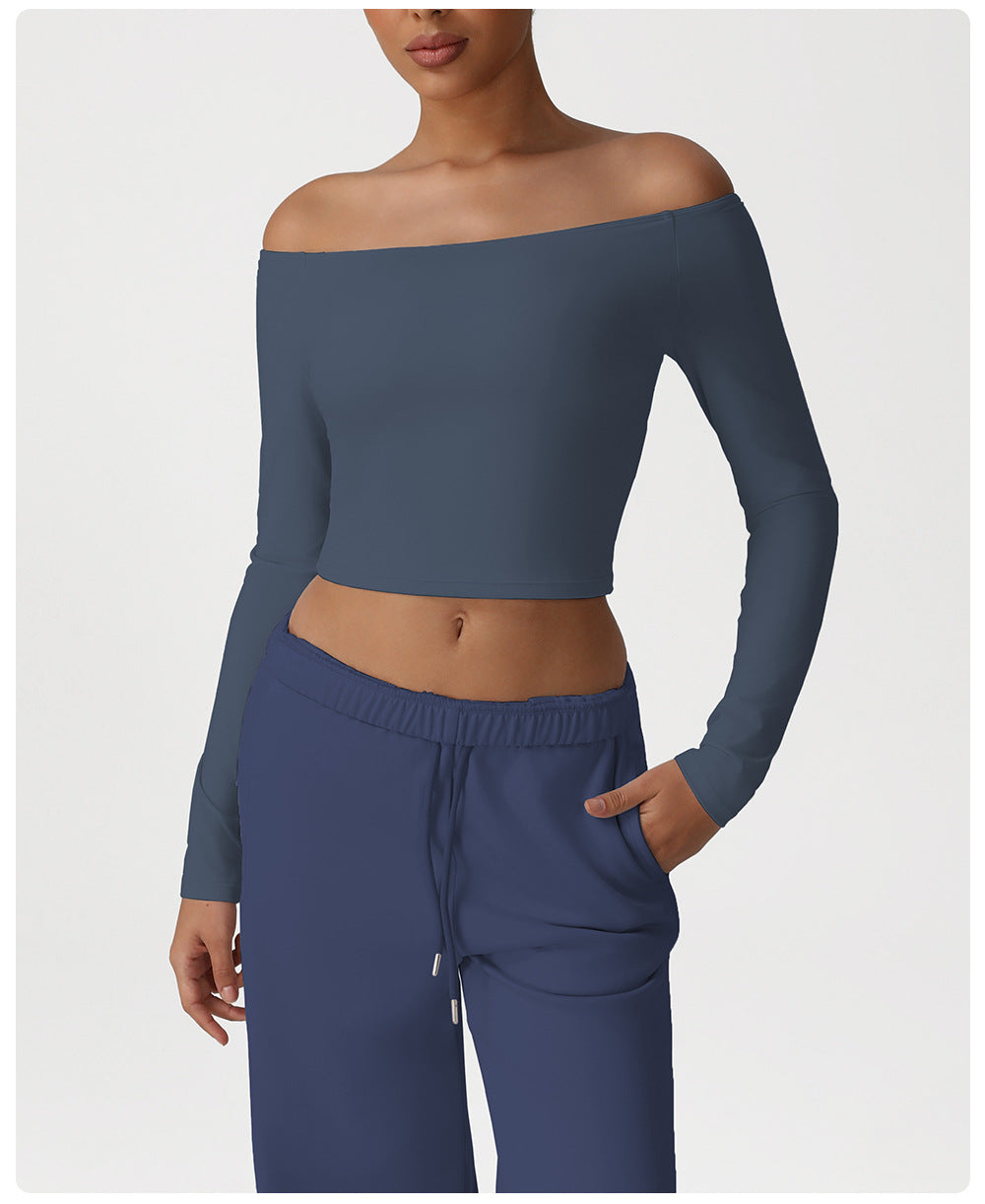 Yoga Clothes Sexy Long Sleeve off Shoulder Top High Elastic Fitness Sports Blouse T shirt
