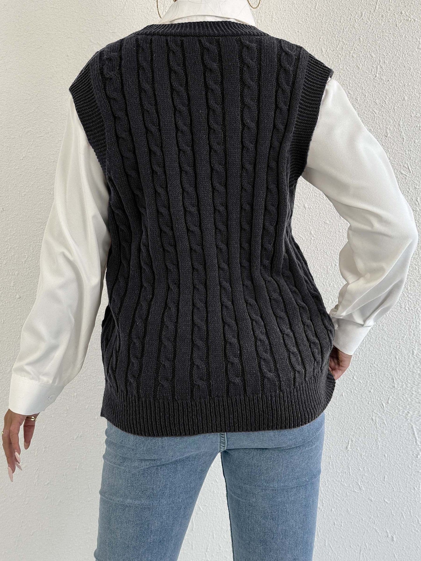 Women Knitted Cardigan Autumn Winter Casual Outerwear Vest Twist Woven Sweater Three Dimensional Floral Stitching Vest
