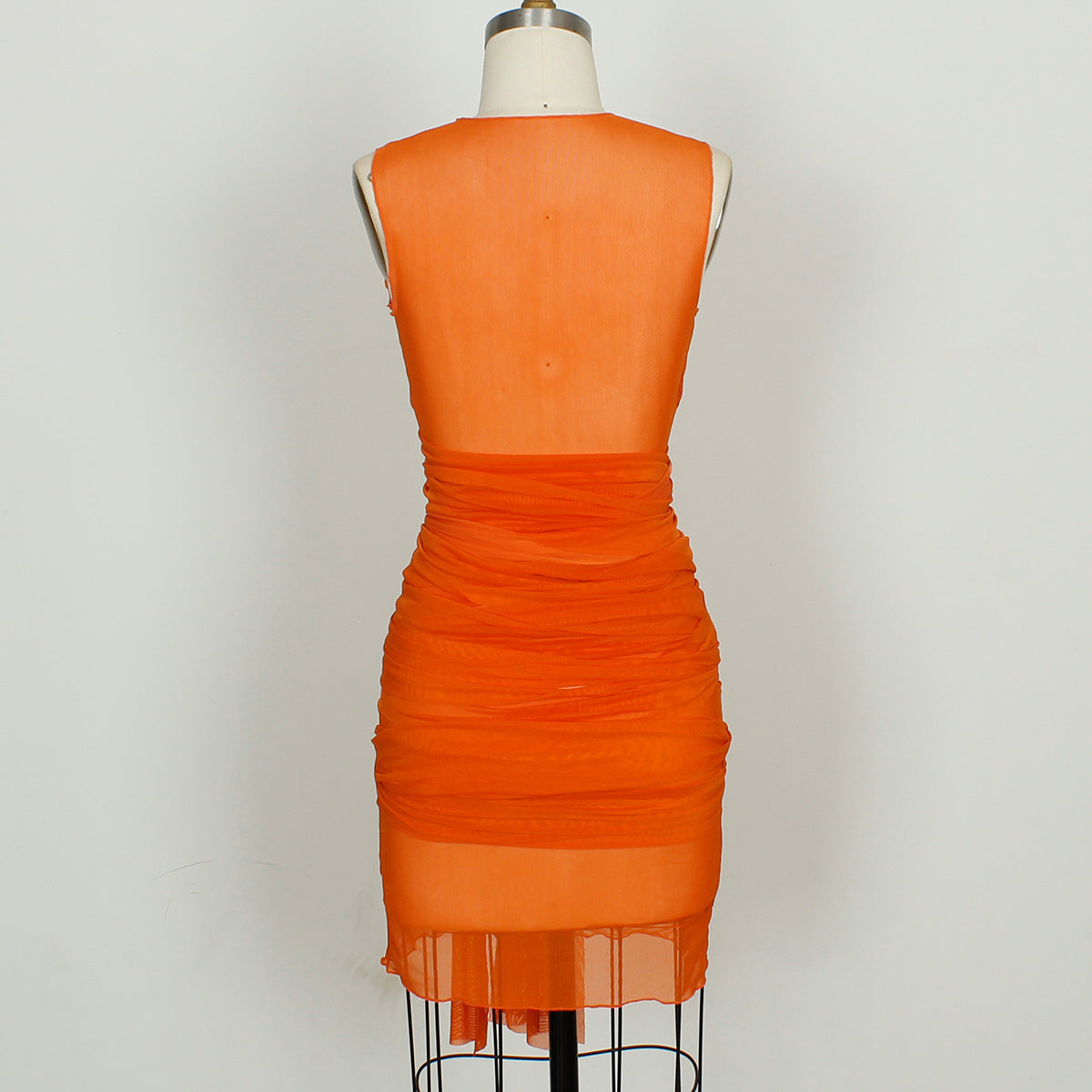 Spring Women Fashion Design Sheer Mesh Sexy Backless Slim Fit Sheath Dress