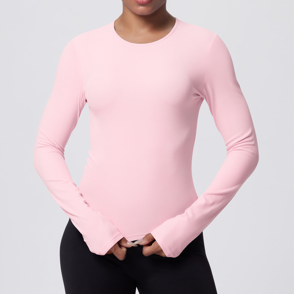 Casual Solid Color Sports Long Sleeve Waist Slim Fit Breathable Yoga T shirt Running Training Nude Feel Workout Top