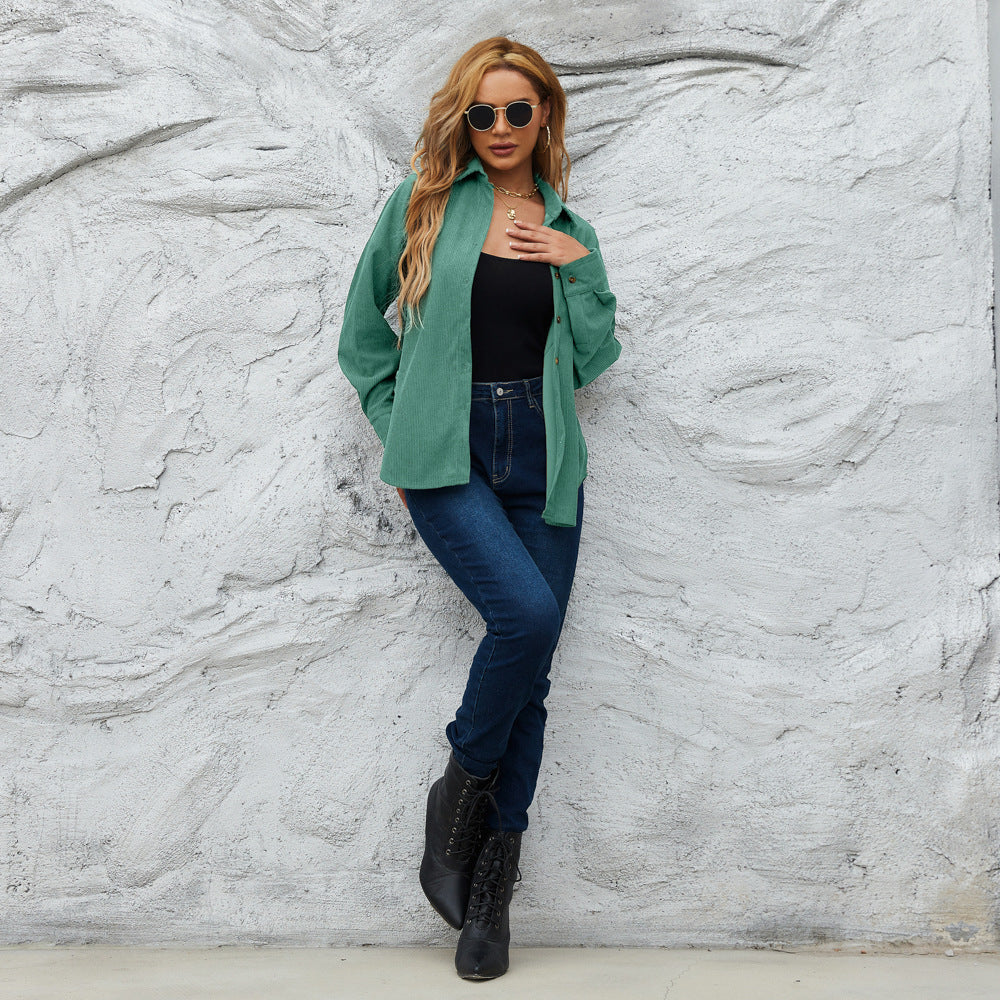 Top Women Autumn Winter Corduroy Women Loose Jacket Coat Solid Color Shirt Outerwear