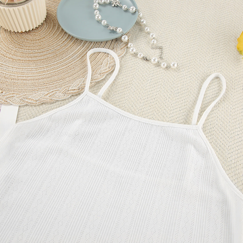 Summer Sexy Knitted Suspender Shorts Ladies Homewear Jacquard White Cool Pajamas Two Piece Set