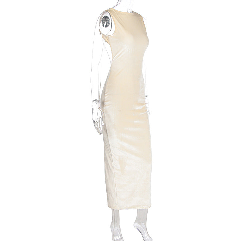 Women Clothing Summer Maxi Dress Elegance Sleeveless Slim Fit Backless Split Dress