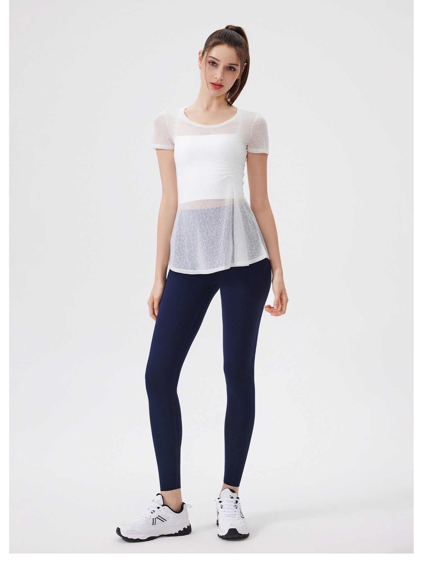Thin Short Sleeve Slim Fit Breathable Yoga Blouse round Neck Mid Length Waist Fitness Clothes Yoga Clothes Workout Top