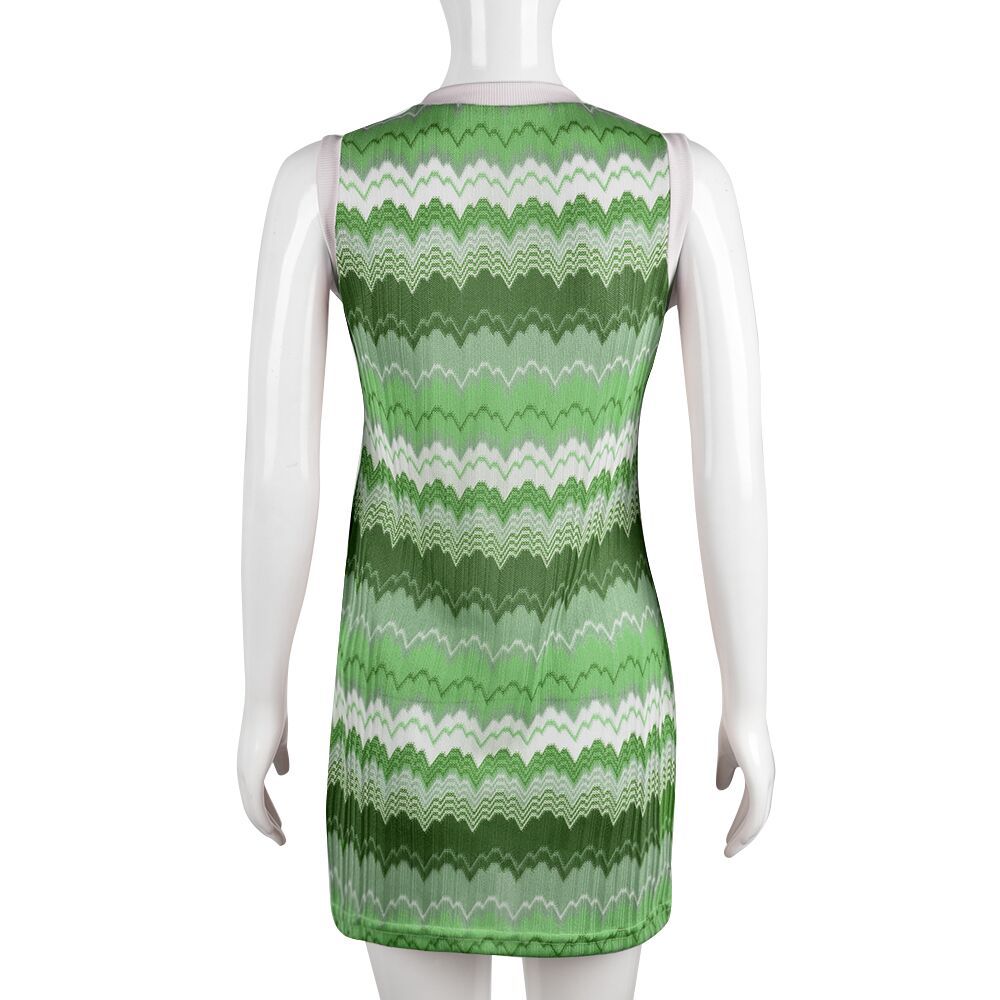Women Clothing Spring Pattern Print round Neck Contrast Color Sexy Dress