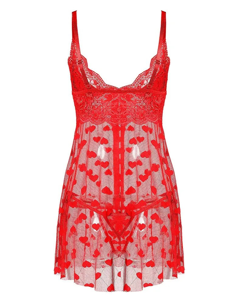 Sexy Lace Seduction Transparent Heart Printing Mesh Camisole Sexy Lingerie