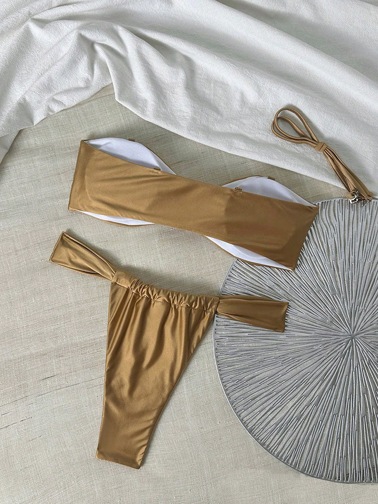 Tube Top Sexy Split Swimsuit Women Vacation Beach Bikini Spring Swimsuit