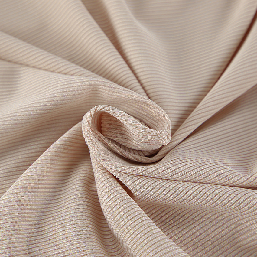 Design Solid Color Slim Fit Pleated round Neck Bell Sleeve Top for Women Spring Undershirt