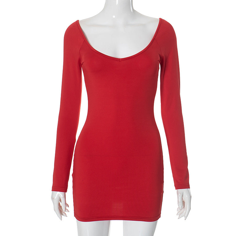 Women Clothing Low Collar Backless Simple Sheath