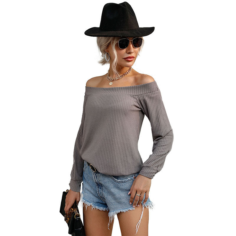 Autumn Winter Women Wear Solid Color Long Sleeve off Shoulder Knitwear