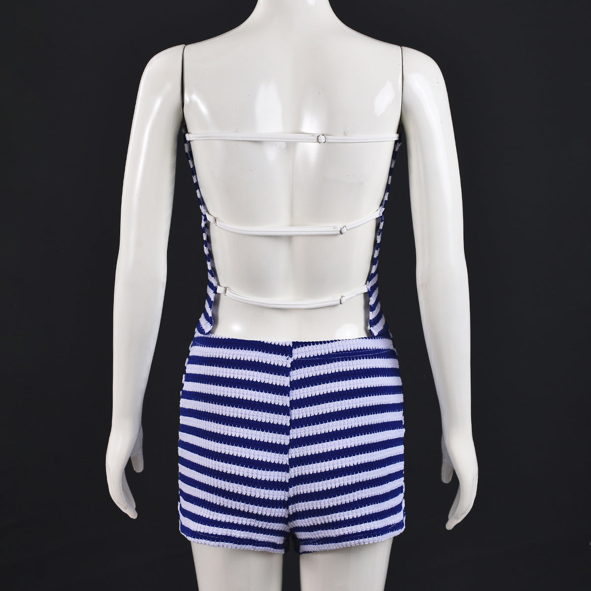 Women Clothing Internet Expert Bandeau Sexy Cropped Exposed Mixed Color Stripe Shorts Two Piece Sets