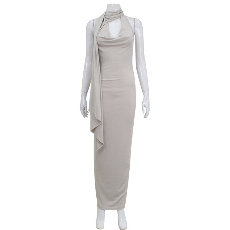 Sexy Halter Swing Collar Elegant Slim Fit High Grade Dress with Ribbon Sexy Dress for Women