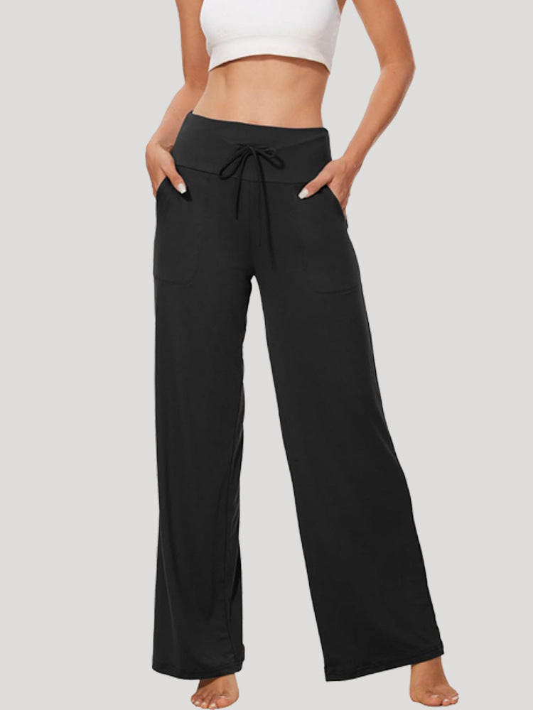 Tied High Waist Straight Leg Pants Autumn Winter Ladies Wide Leg Casual Trousers Drape Sports Yoga Pants