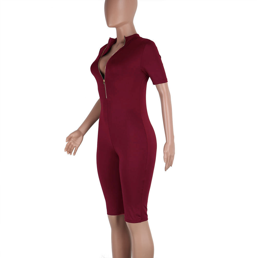 Sexy Deep V Plunge Zipper Front Back Wear Romper Club Wear