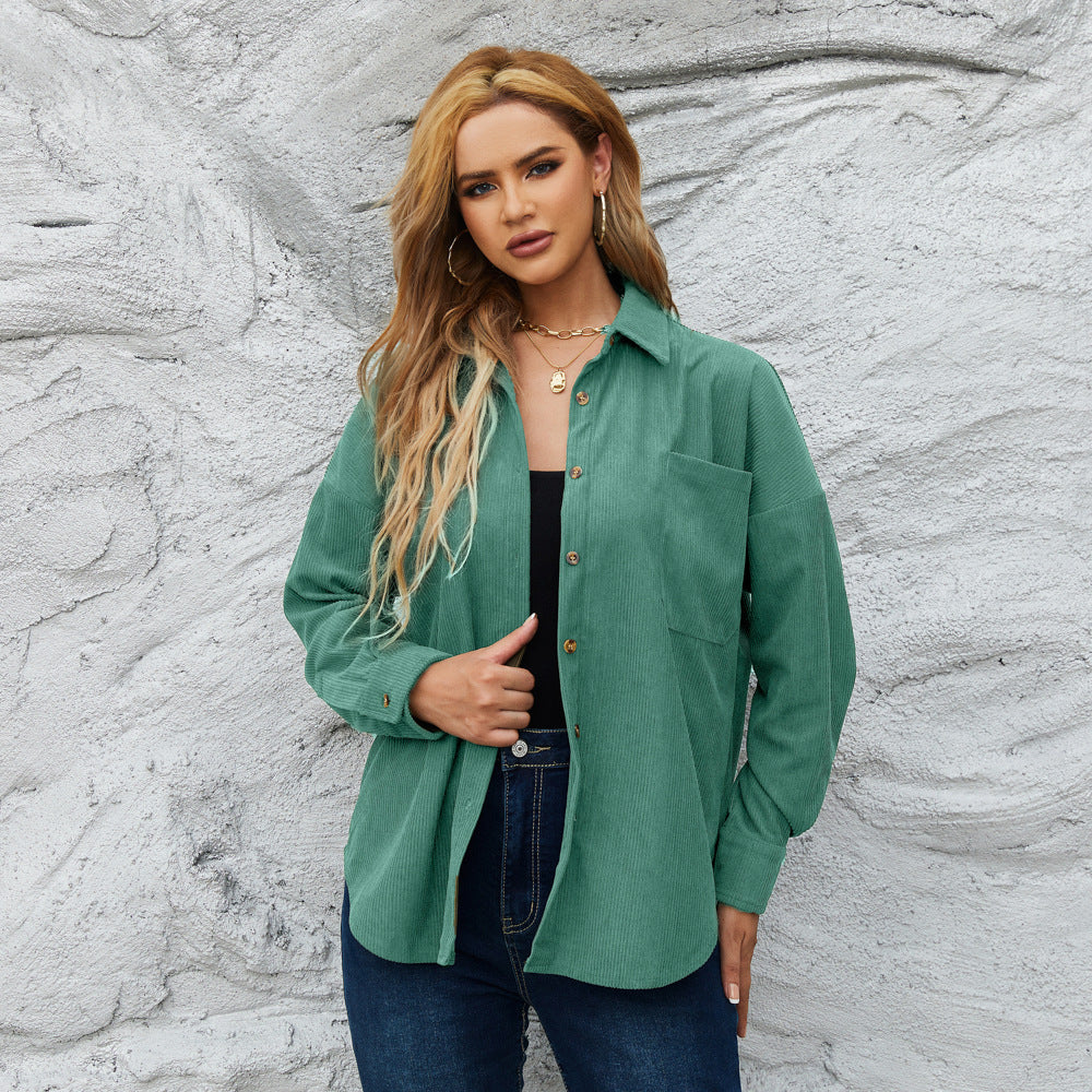 Top Women Autumn Winter Corduroy Women Loose Jacket Coat Solid Color Shirt Outerwear