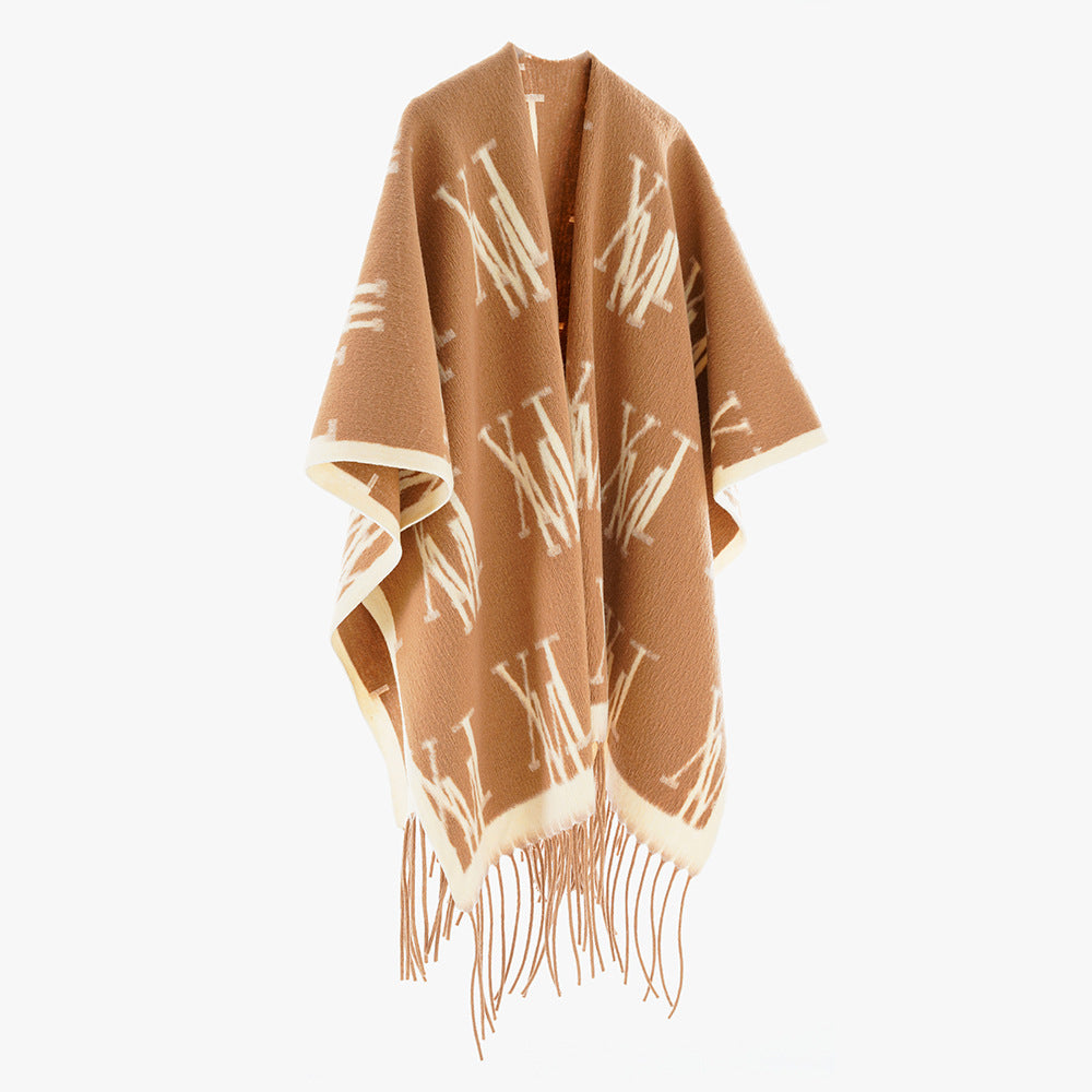 Women Shawl Autumn Winter Extra Large Thickened Cape Coat Shawl Travel Split Cape Shawl