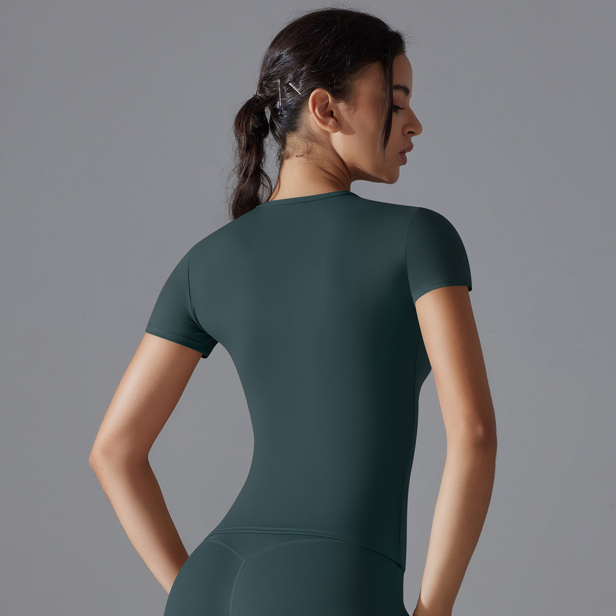 Spring Autumn Yoga Clothes Trend Sports Push Up Short Sleeve Solid Color Slim Stretch Fitness Vest Running Training Top Women