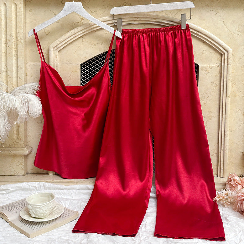 Ice Silk Silk Pajamas Sexy Thin Artificial Silk Home Wear Spring Summer Strap Trousers Suit