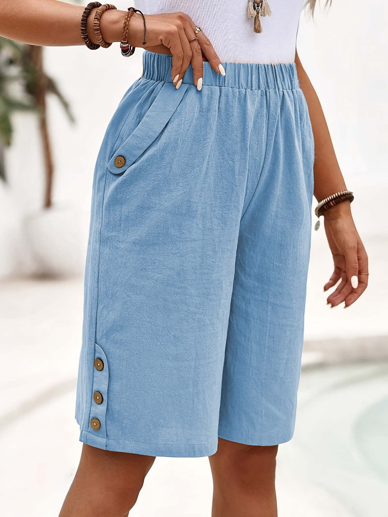Cotton Linen Shorts Fifth Pants Women Clothing Solid Color Casual Pants Straight Leg Pants Home