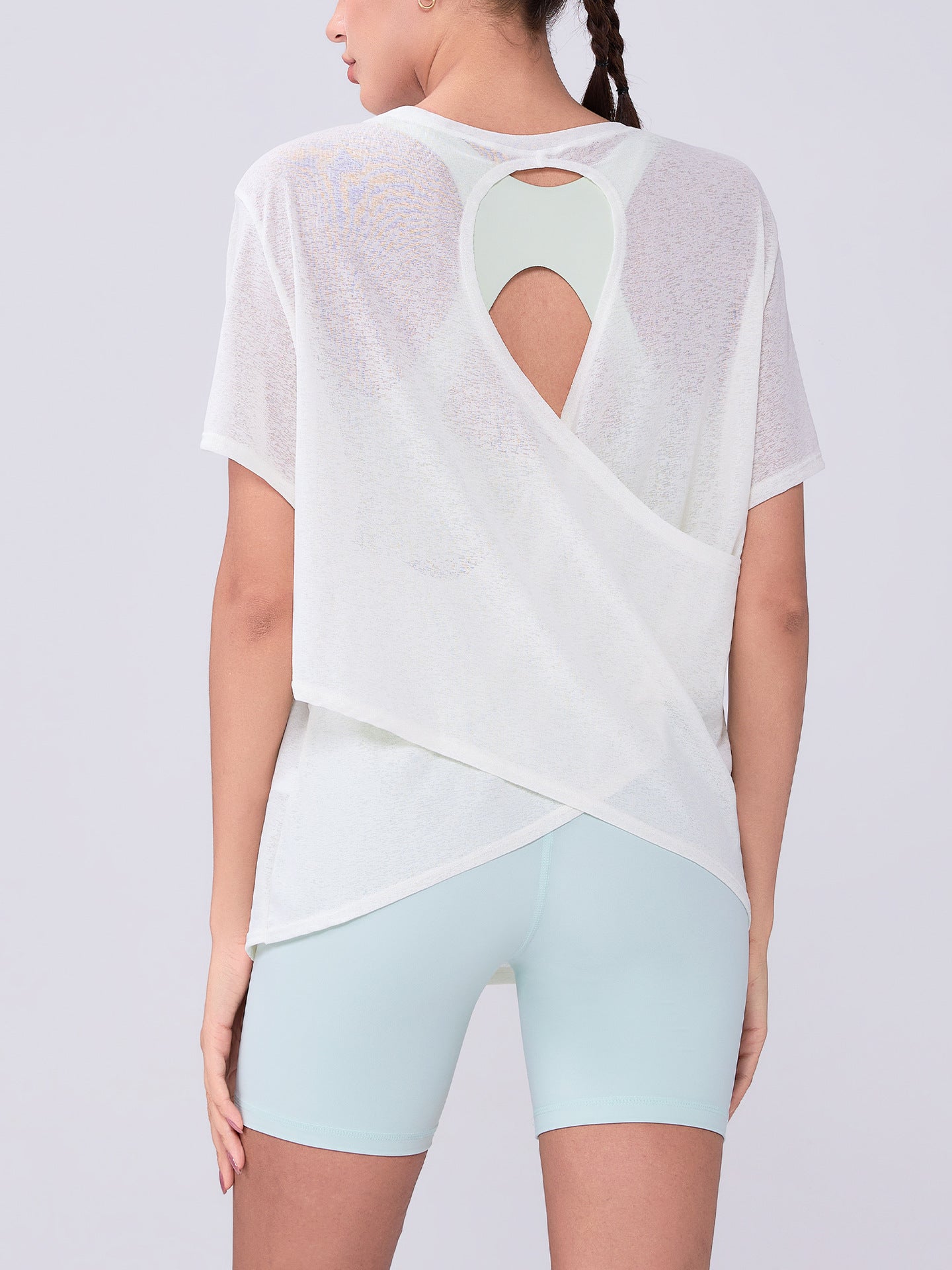 Summer Bunchy Yarn Women Hollow Out Cutout out Beauty Back Loose Yoga Blouse Breathable Lightweight plus Size T shirt Casual Sports Short Sleeve
