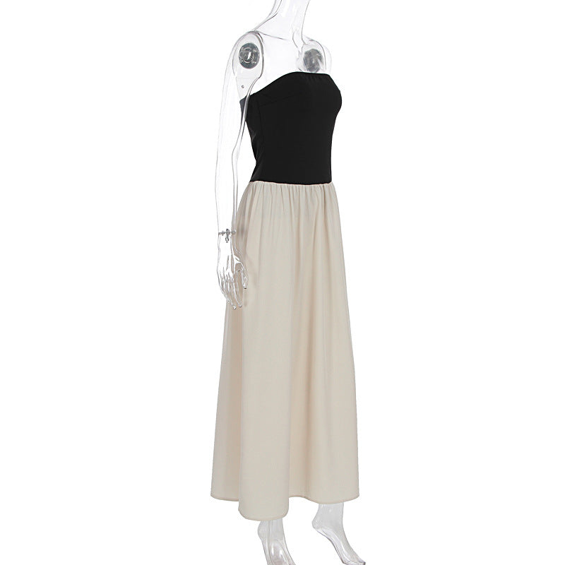 Women Clothing Summer Wrapped Chest Sexy Slimming Beam Waist Pleated A line Dress
