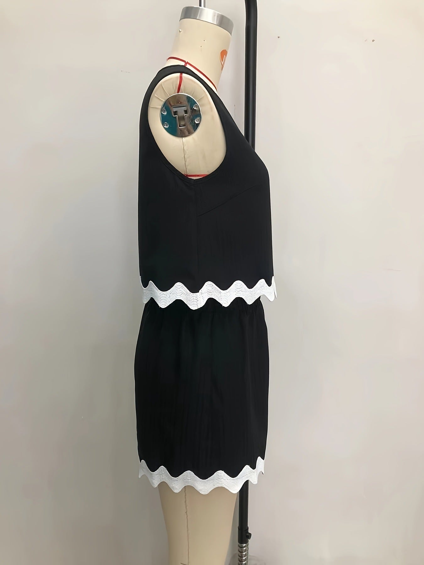 Women Contrast Color Sleeveless Shorts Lace Summer Two Piece Sets High Sense
