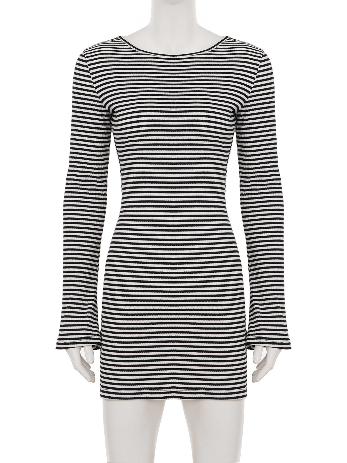 Striped Long Sleeve Slim Dress Women Sexy Flare Sleeve Casual Knitted Sheath Dress